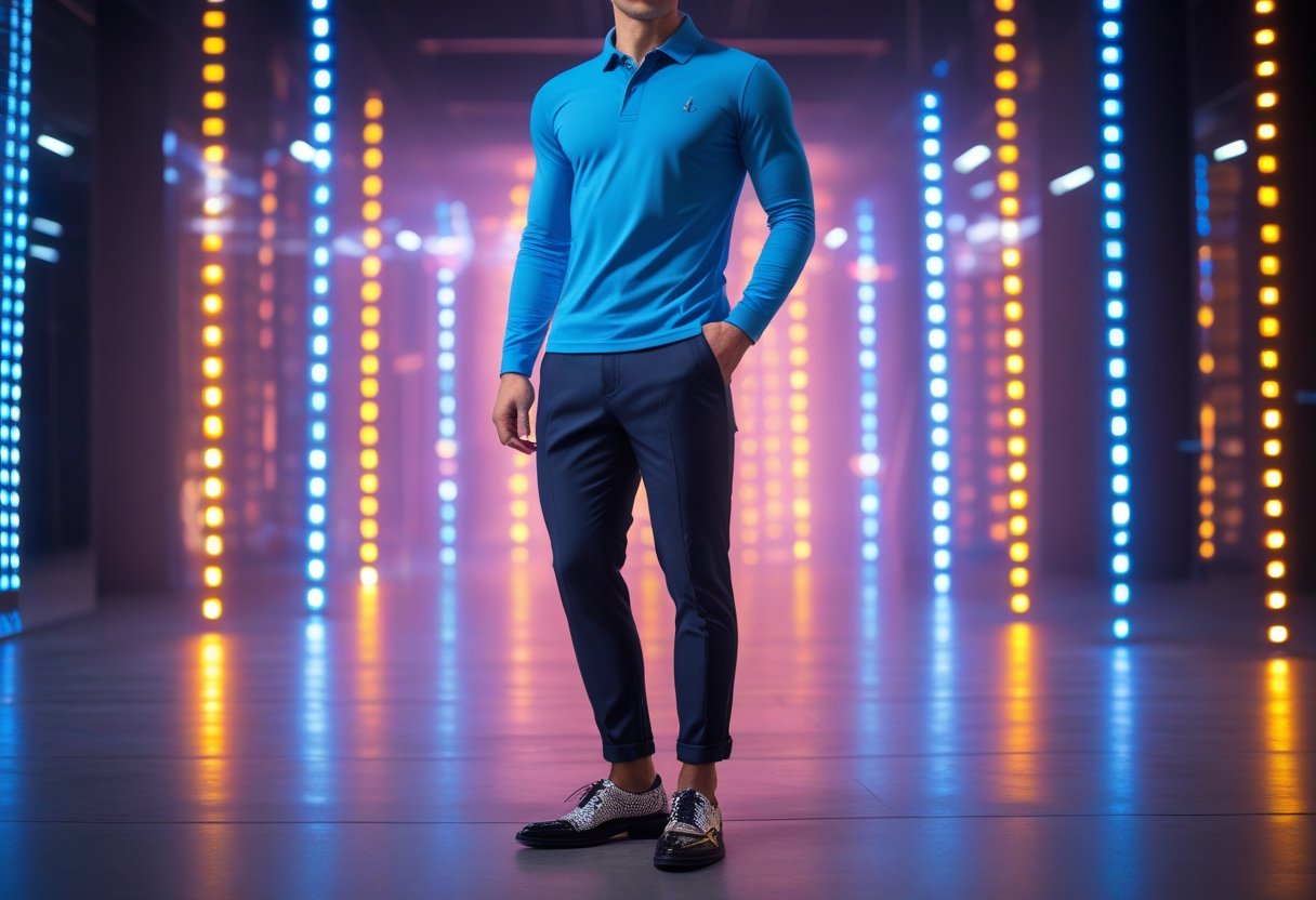 Sadan styler du din langaermede polo med sko til blinkende lys